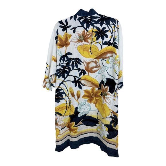 Chico's Tropical Ruana Wrap Size S/M Lightweight Kimono Sleeves Yellow Navy - Picture 3 of 8